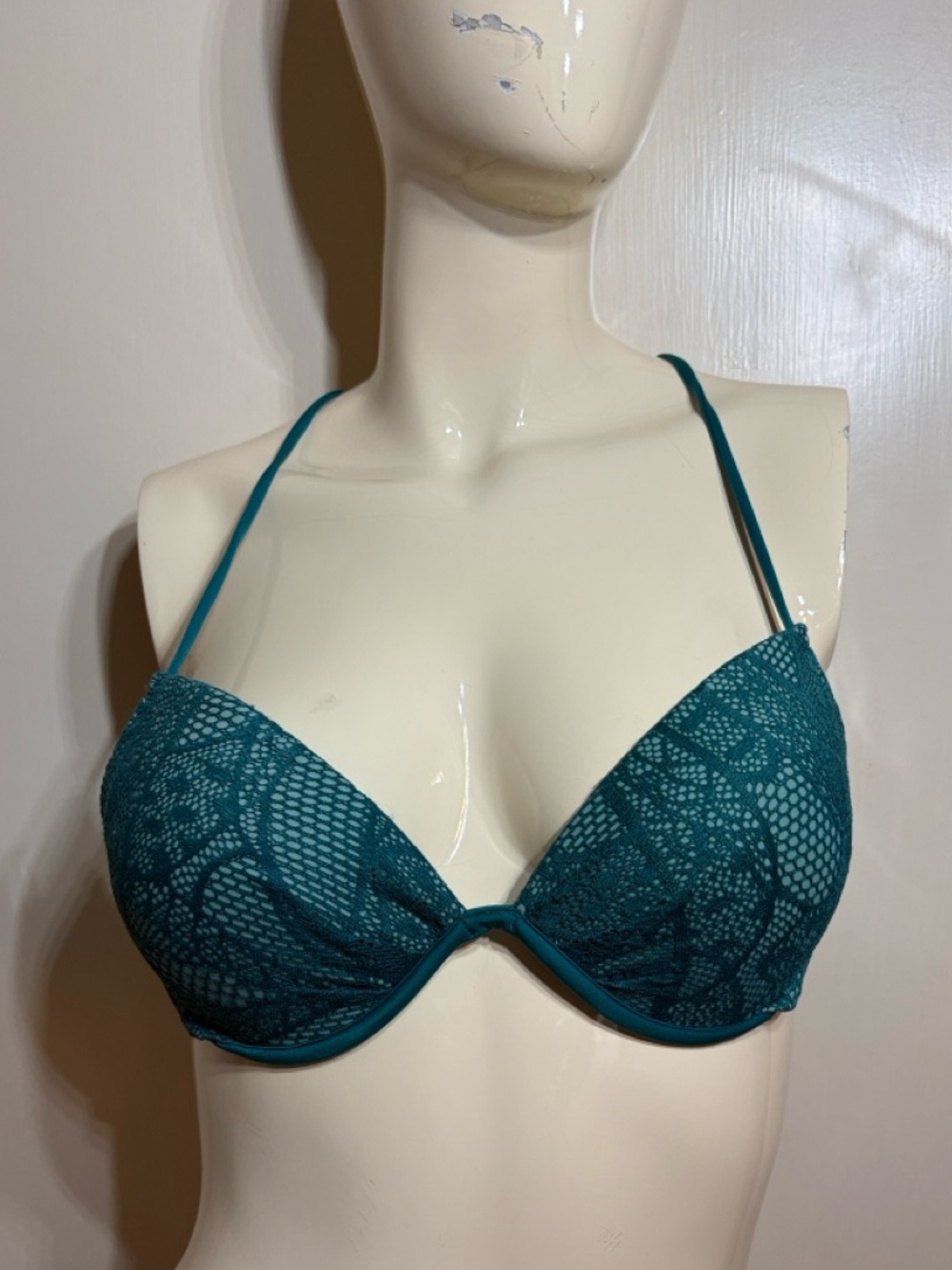 Victoria's Secret The Fabulous Push Up  Bikini Top Teal Green Lace Sz 34C